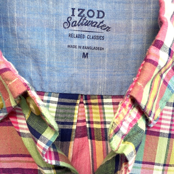 NWT Izod Mens Shirt Medium Short Sleeve Pink Preppy Madras Plaid - Picture 4 of 7